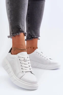 Evento Damskie Skórzane Sneakersy Na Platformie Białe Gatira