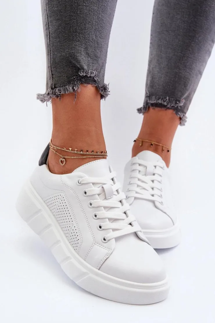 Evento Damskie Skórzane Sneakersy Na Platformie Białe Gatira