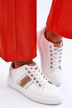 Damskie Boto Damskie Skórzane Sneakersy Z Ćwiekami Biało-Złote Dory