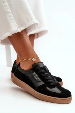 Buty damskie Vinceza Sneakersy Damskie*Damskie Skórzane Sneakersy Czarne Vinceza 7333