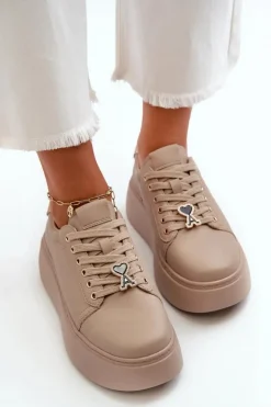 Damskie Buty damskie Vinceza Damskie Skórzane Sneakersy Na Platformie Beżowe Vinceza 66700