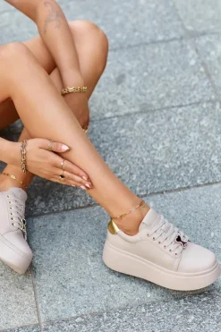 Damskie Buty damskie Vinceza Damskie Skórzane Sneakersy Na Platformie Beżowe Vinceza 66700