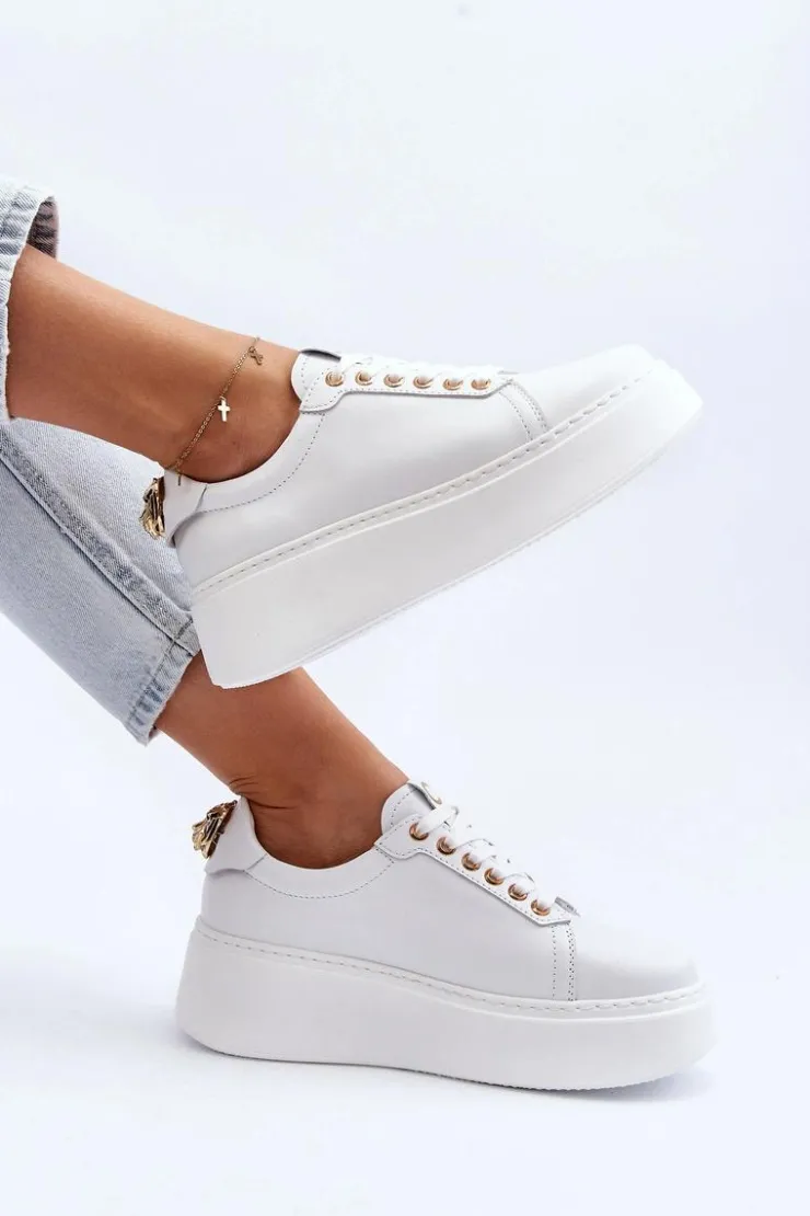 CheBello Buty Sportowe Na Platformie*Damskie Skórzane Sneakersy Na Platformie 4367 Białe