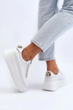 CheBello Buty Sportowe Na Platformie*Damskie Skórzane Sneakersy Na Platformie 4367 Białe