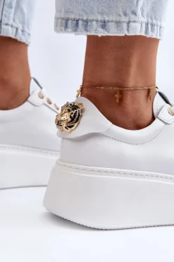 CheBello Buty Sportowe Na Platformie*Damskie Skórzane Sneakersy Na Platformie 4367 Białe