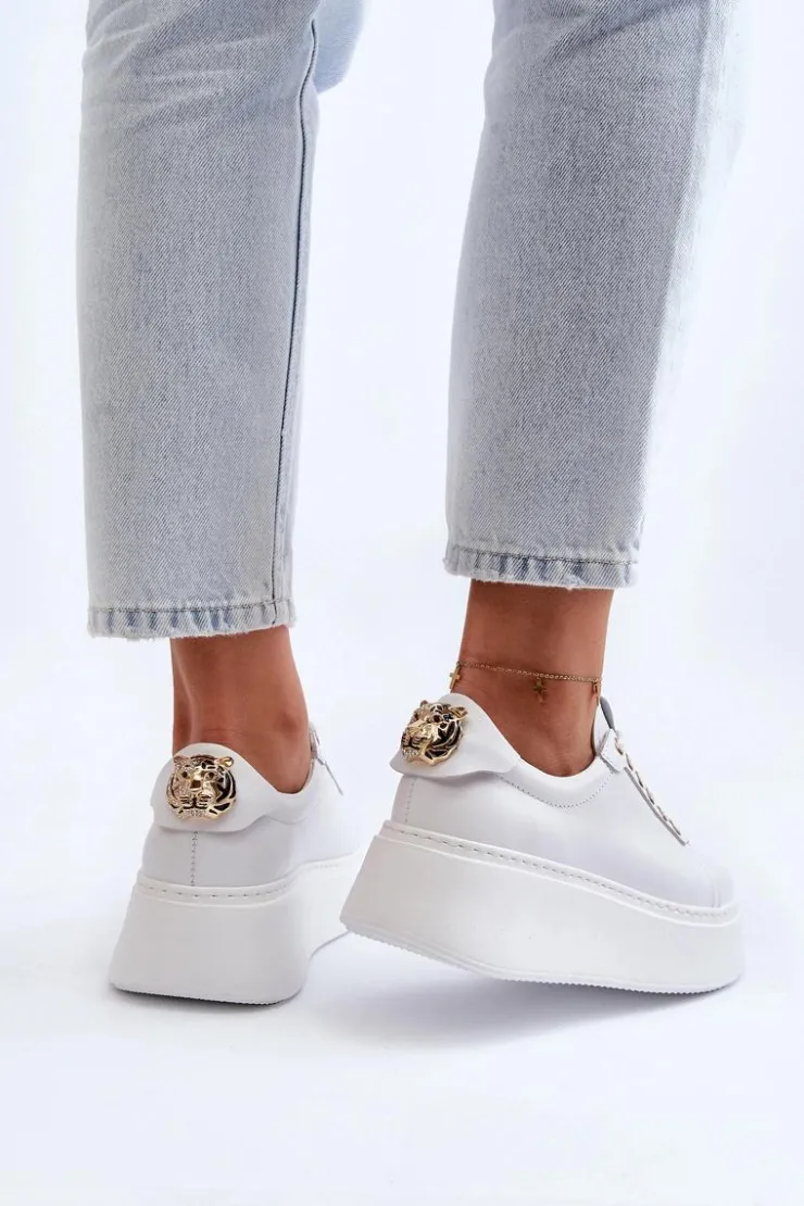 CheBello Buty Sportowe Na Platformie*Damskie Skórzane Sneakersy Na Platformie 4367 Białe