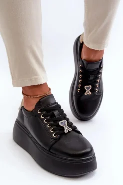 Hot Buty damskie Vinceza Damskie Skórzane Sneakersy Na Platformie Czarne Vinceza 66700