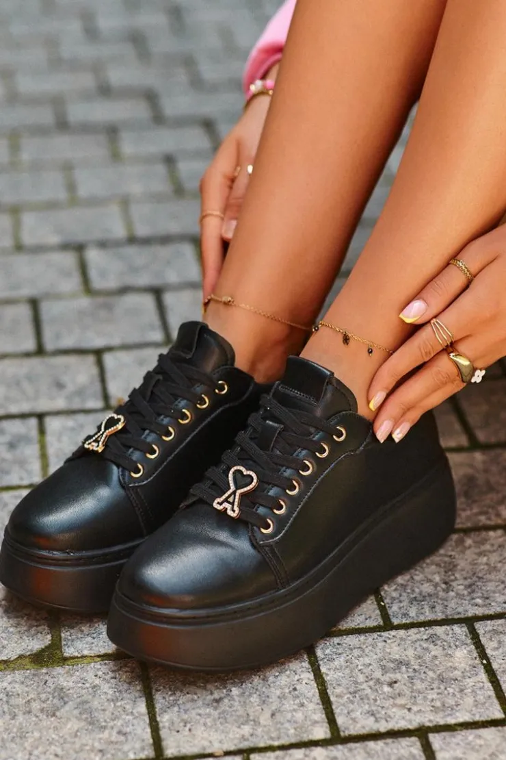 Hot Buty damskie Vinceza Damskie Skórzane Sneakersy Na Platformie Czarne Vinceza 66700