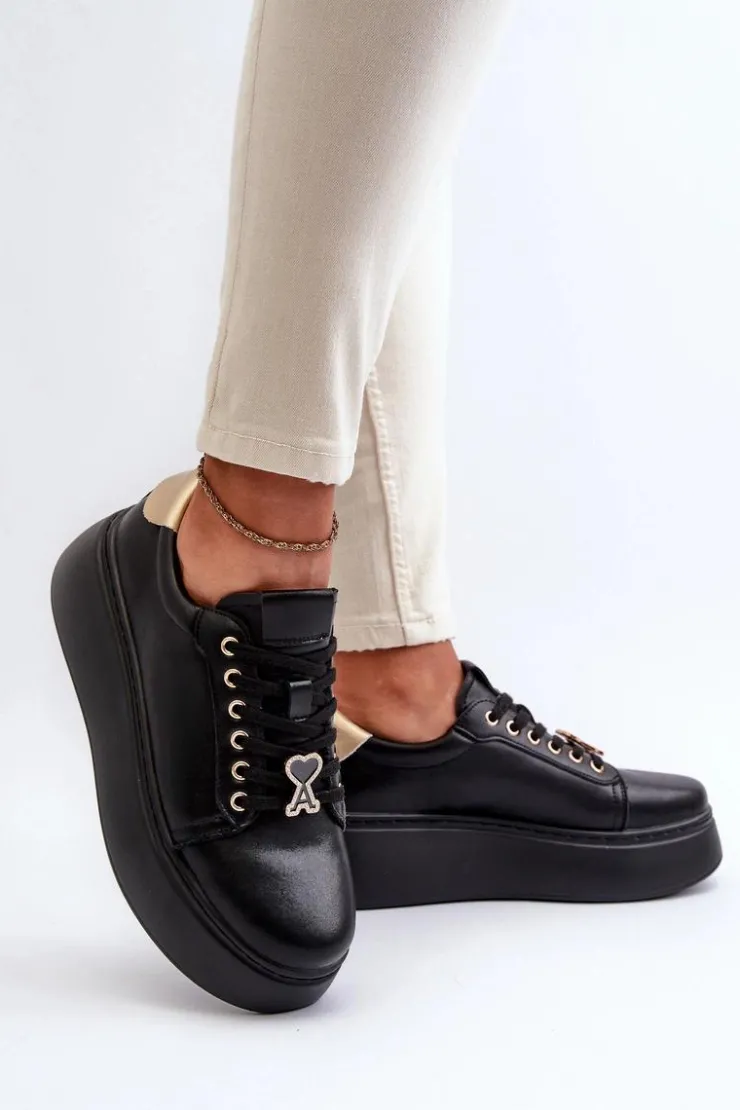 Hot Buty damskie Vinceza Damskie Skórzane Sneakersy Na Platformie Czarne Vinceza 66700