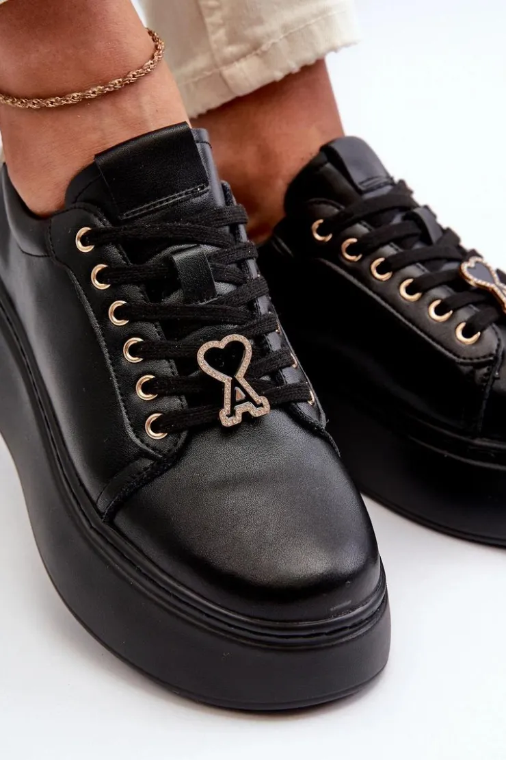 Hot Buty damskie Vinceza Damskie Skórzane Sneakersy Na Platformie Czarne Vinceza 66700