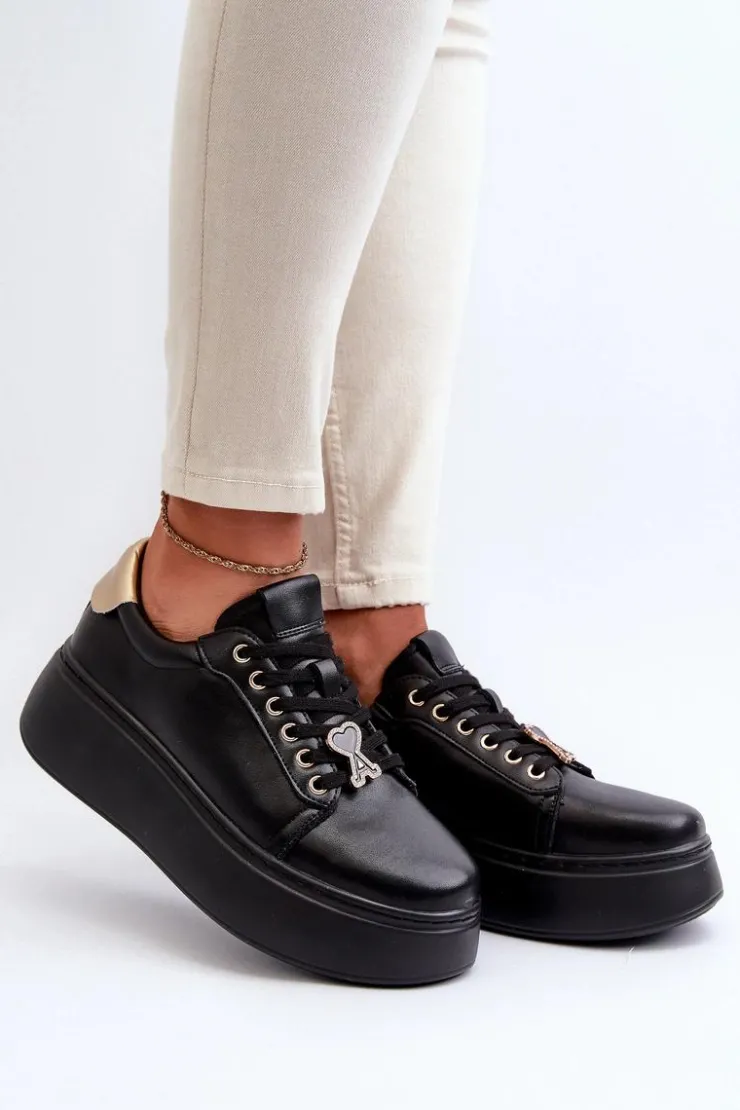 Hot Buty damskie Vinceza Damskie Skórzane Sneakersy Na Platformie Czarne Vinceza 66700