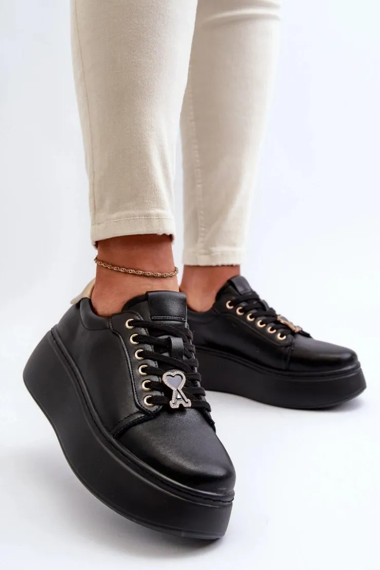 Hot Buty damskie Vinceza Damskie Skórzane Sneakersy Na Platformie Czarne Vinceza 66700