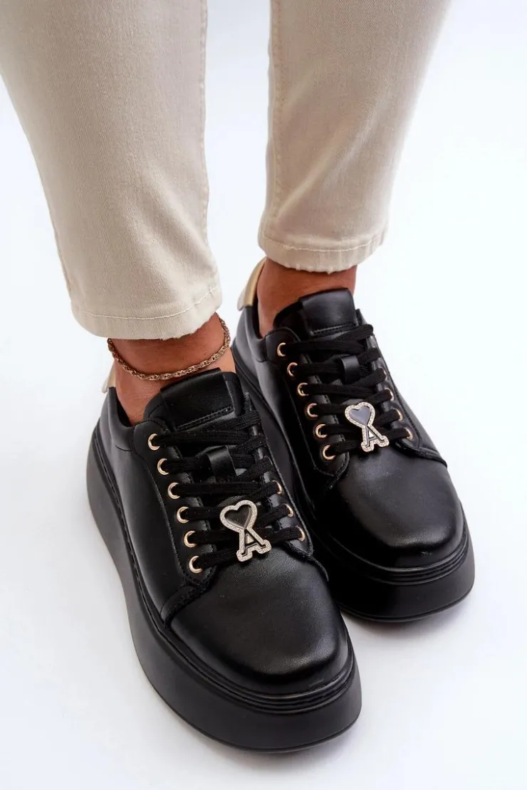 Hot Buty damskie Vinceza Damskie Skórzane Sneakersy Na Platformie Czarne Vinceza 66700