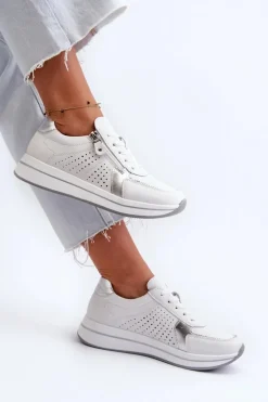 Evento Sneakersy Damskie*Damskie Skórzane Sneakersy Na Platformie Białe Ligustra Biały