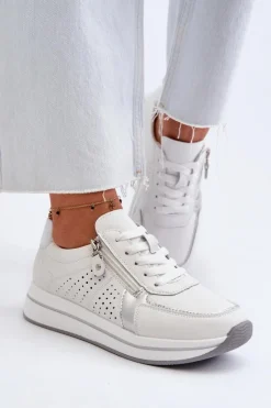 Evento Sneakersy Damskie*Damskie Skórzane Sneakersy Na Platformie Białe Ligustra Biały