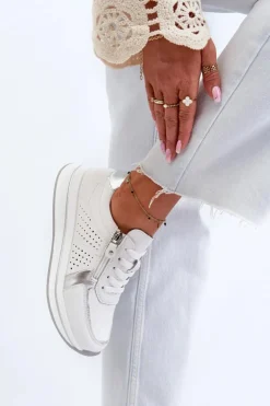 Evento Sneakersy Damskie*Damskie Skórzane Sneakersy Na Platformie Białe Ligustra Biały