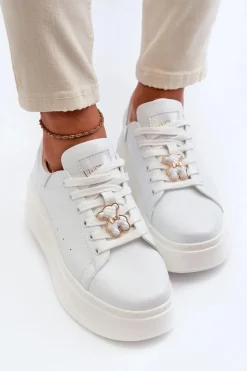 Damskie Buty damskie Vinceza Damskie Skórzane Sneakersy Na Platformie Z Misiem Białe Vinceza 66641