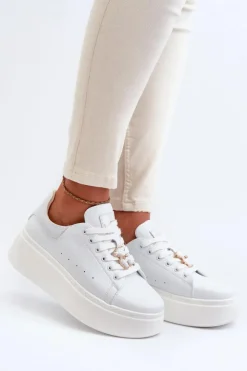 Damskie Buty damskie Vinceza Damskie Skórzane Sneakersy Na Platformie Z Misiem Białe Vinceza 66641