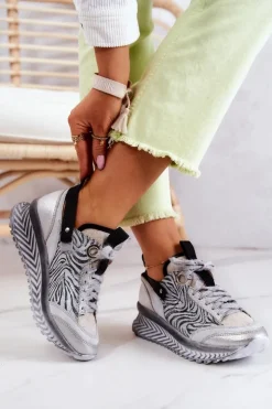 Damskie Maciejka Damskie Skórzane Sneakersy 04916-03 Szare