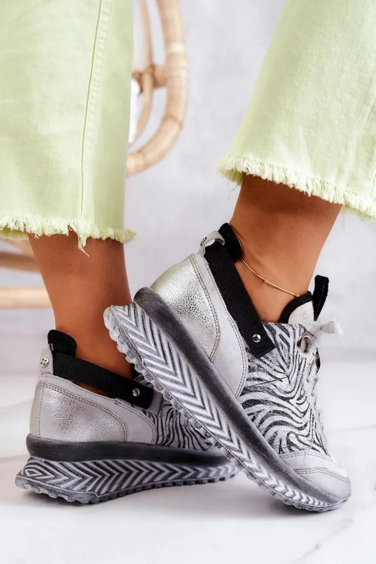 Damskie Maciejka Damskie Skórzane Sneakersy 04916-03 Szare