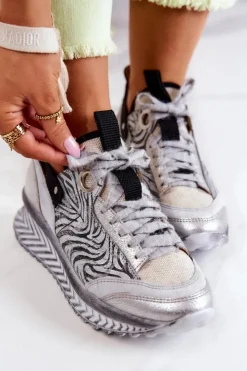 Damskie Maciejka Damskie Skórzane Sneakersy 04916-03 Szare