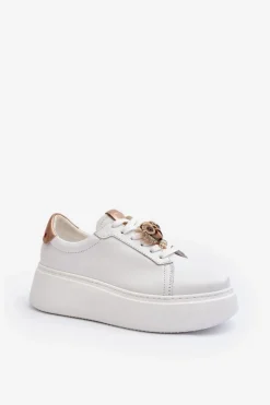 Outlet CheBello Damskie Skórzane Sneakersy 4411 Białe Biały