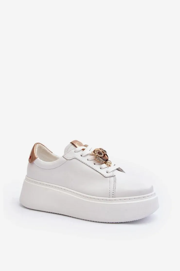 Outlet CheBello Damskie Skórzane Sneakersy 4411 Białe Biały