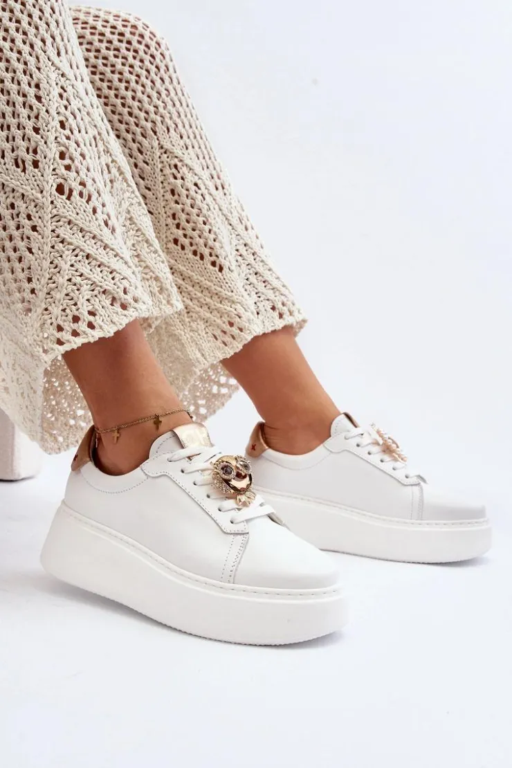 Outlet CheBello Damskie Skórzane Sneakersy 4411 Białe Biały