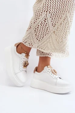 Outlet CheBello Damskie Skórzane Sneakersy 4411 Białe Biały