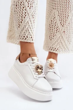 Outlet CheBello Damskie Skórzane Sneakersy 4411 Białe Biały