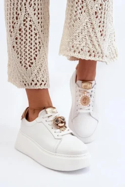 Outlet CheBello Damskie Skórzane Sneakersy 4411 Białe Biały
