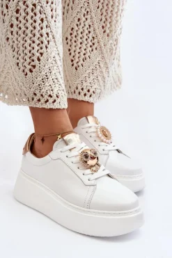 Outlet CheBello Damskie Skórzane Sneakersy 4411 Białe Biały