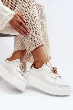 Outlet CheBello Damskie Skórzane Sneakersy 4411 Białe Biały