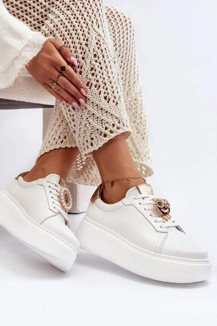 Outlet CheBello Damskie Skórzane Sneakersy 4411 Białe Biały