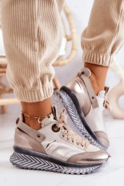 Online Maciejka Damskie Skórzane Sneakersy 04916-19 Beżowe