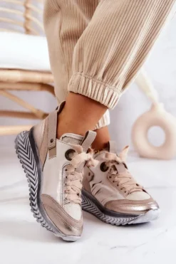 Online Maciejka Damskie Skórzane Sneakersy 04916-19 Beżowe