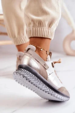 Online Maciejka Damskie Skórzane Sneakersy 04916-19 Beżowe