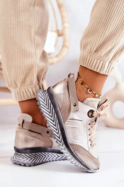 Online Maciejka Damskie Skórzane Sneakersy 04916-19 Beżowe