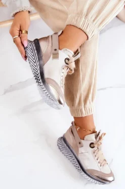 Online Maciejka Damskie Skórzane Sneakersy 04916-19 Beżowe