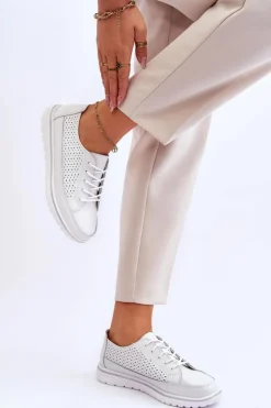 Buty damskie Vinceza Sneakersy Damskie*Damskie Skórzane Sportowe Buty Trampki Białe Elami