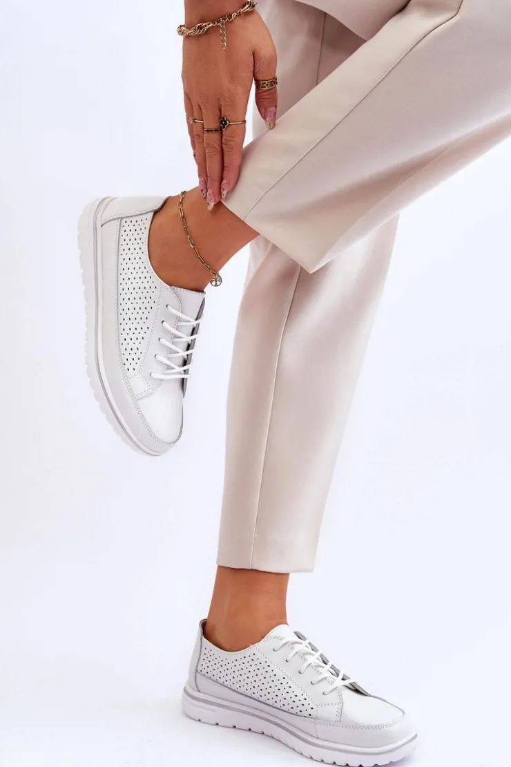 Buty damskie Vinceza Sneakersy Damskie*Damskie Skórzane Sportowe Buty Trampki Białe Elami