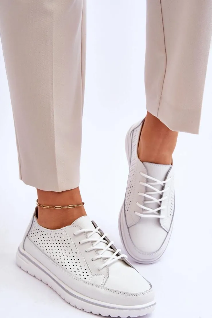 Buty damskie Vinceza Sneakersy Damskie*Damskie Skórzane Sportowe Buty Trampki Białe Elami