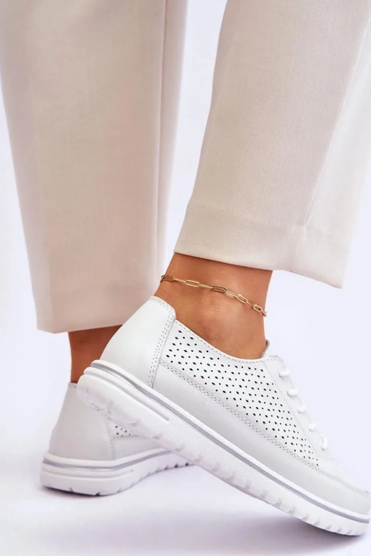 Buty damskie Vinceza Sneakersy Damskie*Damskie Skórzane Sportowe Buty Trampki Białe Elami