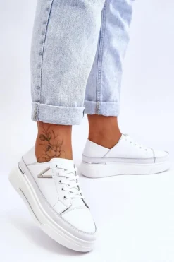 Buty damskie Vinceza Sneakersy Damskie*Damskie Skórzane Sportowe Buty Na Platformie Białe Saul