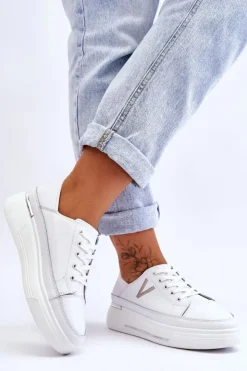 Buty damskie Vinceza Sneakersy Damskie*Damskie Skórzane Sportowe Buty Na Platformie Białe Saul