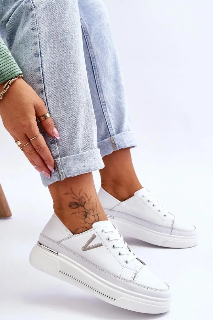 Buty damskie Vinceza Sneakersy Damskie*Damskie Skórzane Sportowe Buty Na Platformie Białe Saul