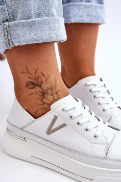 Buty damskie Vinceza Sneakersy Damskie*Damskie Skórzane Sportowe Buty Na Platformie Białe Saul