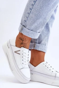 Buty damskie Vinceza Sneakersy Damskie*Damskie Skórzane Sportowe Buty Na Platformie Białe Saul