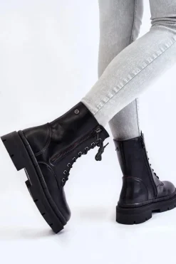 Boto Damskie Trapery|Botki Sznurowane*Damskie Skórzane Sznurowane Botki Trapery Czarne Shanna