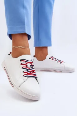 Buty damskie Vinceza Trampki Damskie Niskie*Damskie Skórzane Tenisówki Białe Litzy